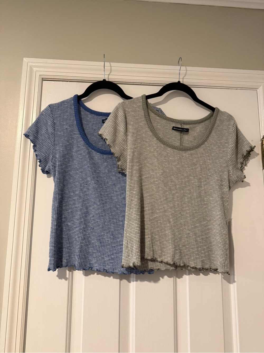 Blue & Sage Ribbed Short Sleeve Tops